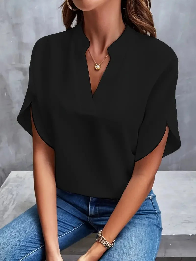 Bettina | Stijlvolle V-hals Vloeiende Blouse
