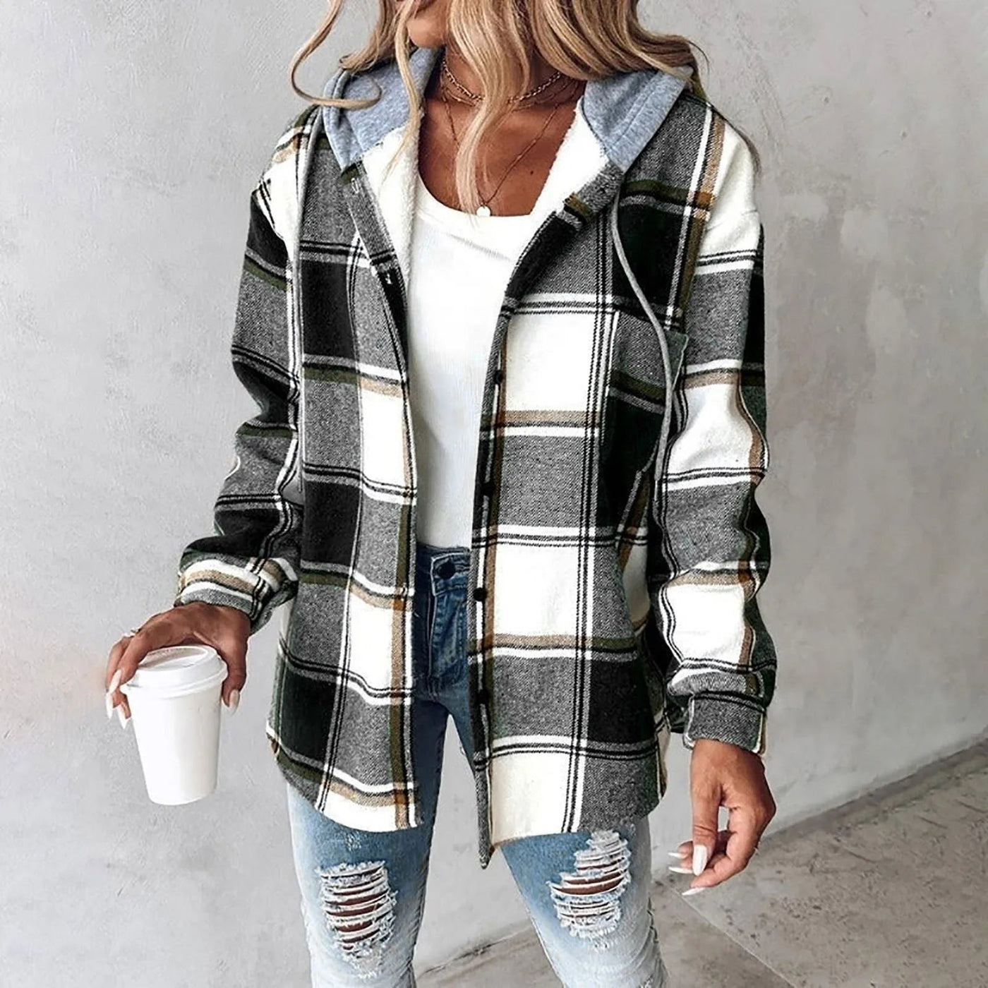 Jemima™ | Dames Knopen-Plaid-Jack