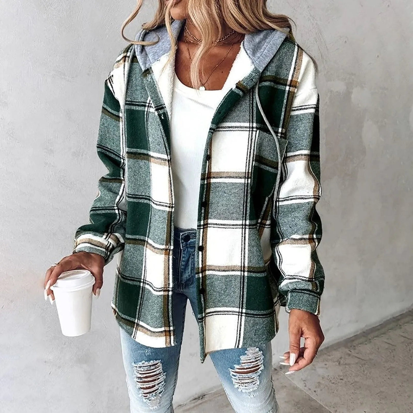Jemima™ | Dames Knopen-Plaid-Jack
