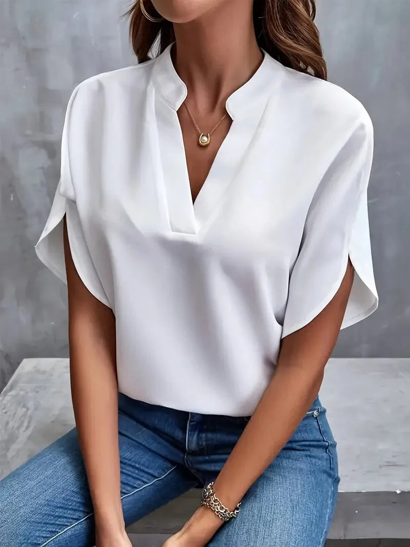 Bettina | Stijlvolle V-hals Vloeiende Blouse